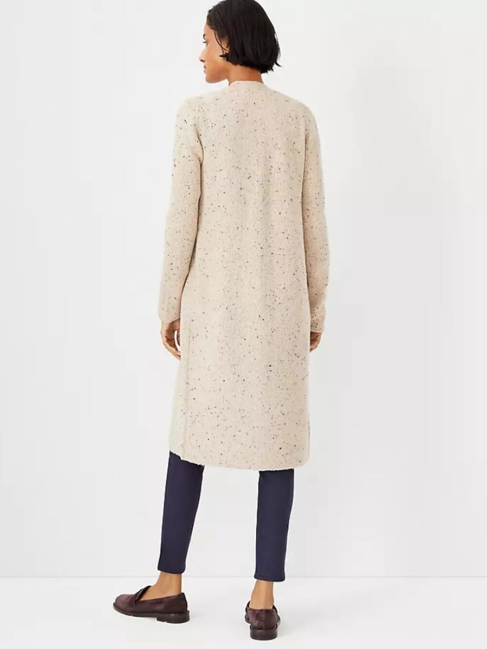 NWT Ann Taylor Womens Size Large Beige Marl Knit Longline Cardigan Sweater NEW - Picture 2 of 3